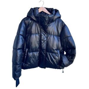 GAP Black Big Puff Cropped Puffer Jacket Women’s XL Hooded Coat